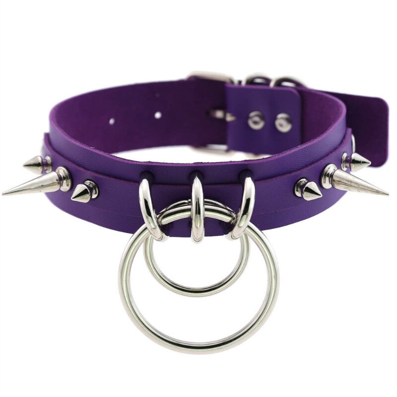 Spiked choker for women men punk rock Collar Goth necklaces Leather Choker Girls o shape Harajuku Gothic Jewelry CR631: E