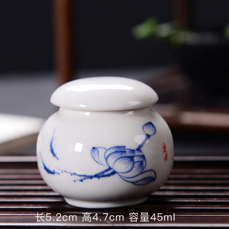 Caja de almacenamiento portátil, recipiente de té sellado de cerámica para viaje, Mini tetera de Kung Fu, de porcelana, tarro de cerámica: Blue lotus