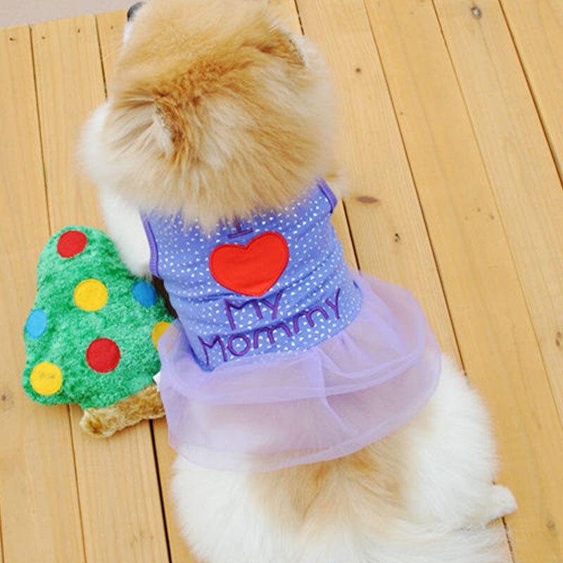 Hart Brief Gedrukt Hond Jurk Zomer Hond Kleding Vest Rok Huisdier Doek I Liefde Mama Hond Rok Ruches Jurk Zoete hond Kleding