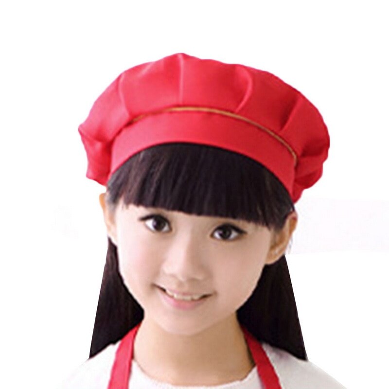 Girls Boys Hat Children Cooking Baking Kitchen School Children Bib Headwear Solid Caps DIY Painting: red