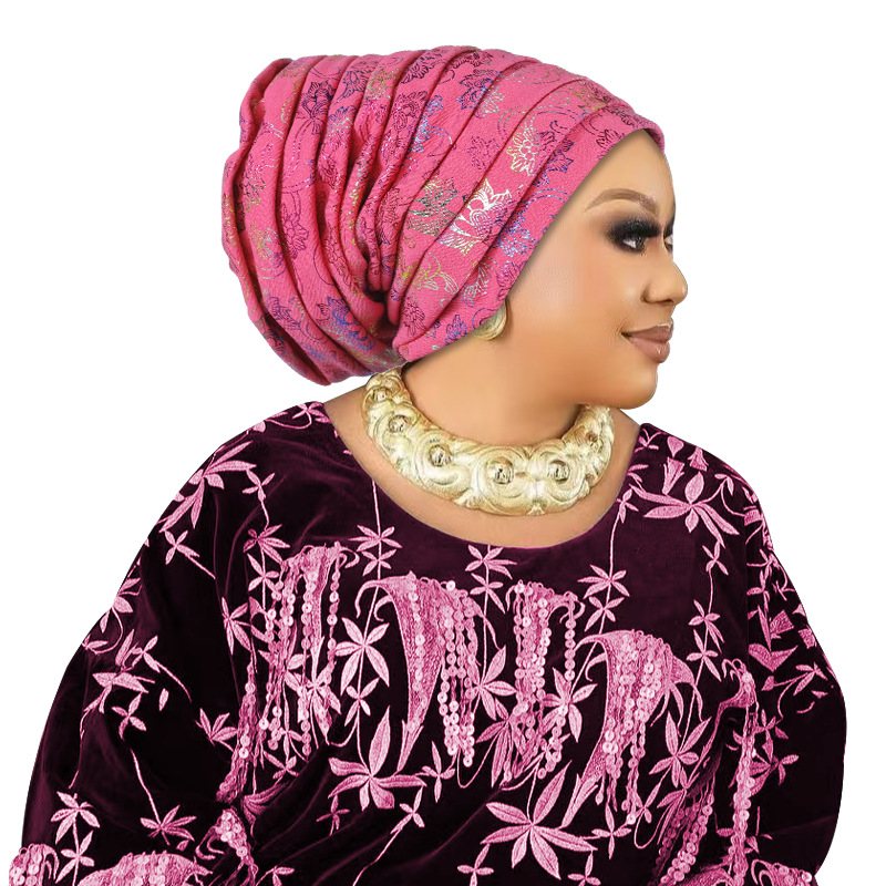 Gorro de Turbante plisado de cuerpo completo con purpurina para Mujer, envolturas para la cabeza para Mujer, pañuelo musulmán, sombrero, Turbante para Mujer, tocado africano: Luz de jengibre