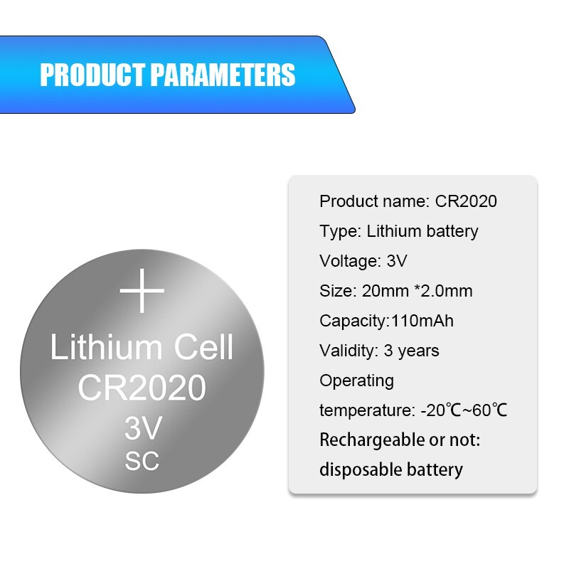 2PCS/LOT CR2020 Button Battery 3V lithium battery is suitable for remote control / electronic meter and so on