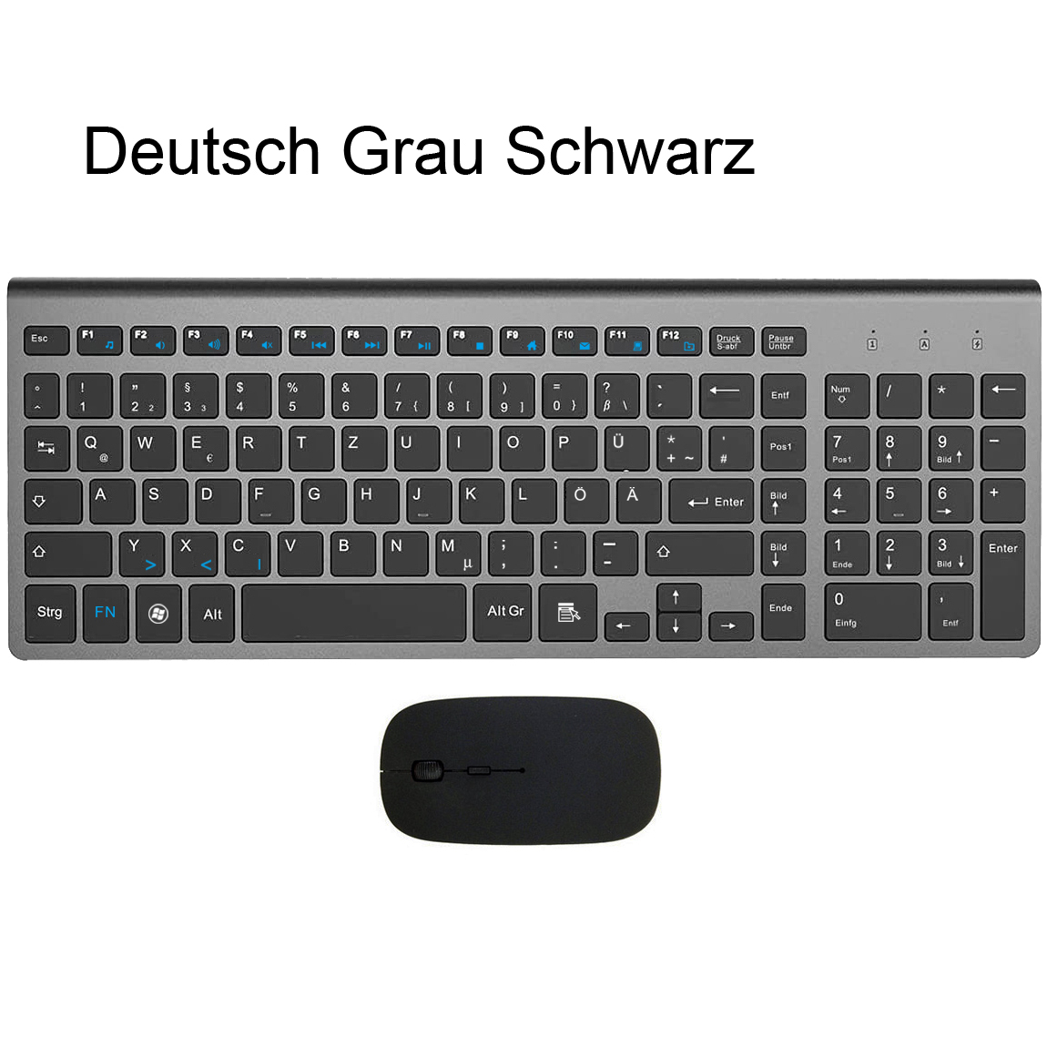Ergonomiczny Ultra cienki niski poziom hałasu 2.4G bezprzewodowa klawiatura i mysz Combo bezprzewodowa mysz do komputera Mac Pc Windows XP/7/10 tv box z androidem: German Gray-Black