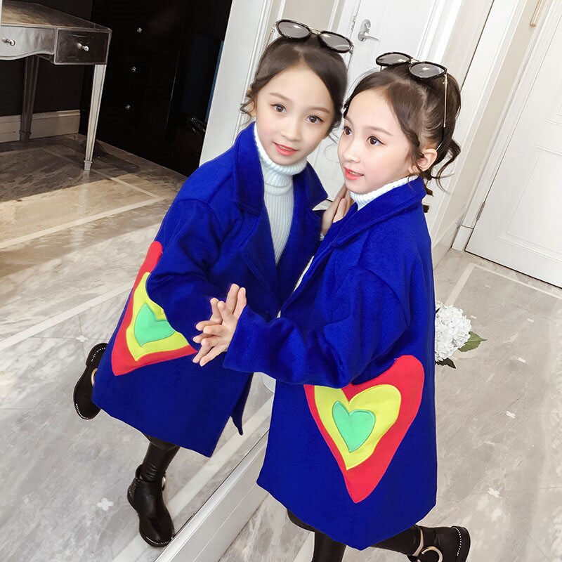 Meisjes Winter Jas Mode Herfst Meisjes Hart Patroon Wollen Jas Tiener Meisje Jas Kleding Dikke Warme Bovenkleding Jas