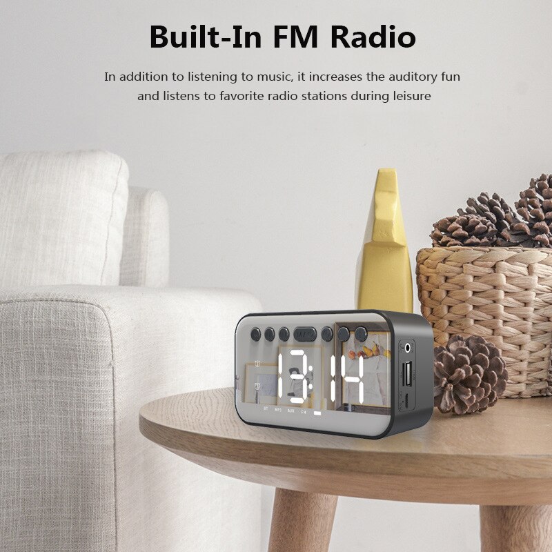Mirror Digital Alarm Clock Radio With Bluetooth 5.0 Speaker Dual Alarms USB Charging Home Decoration Clock