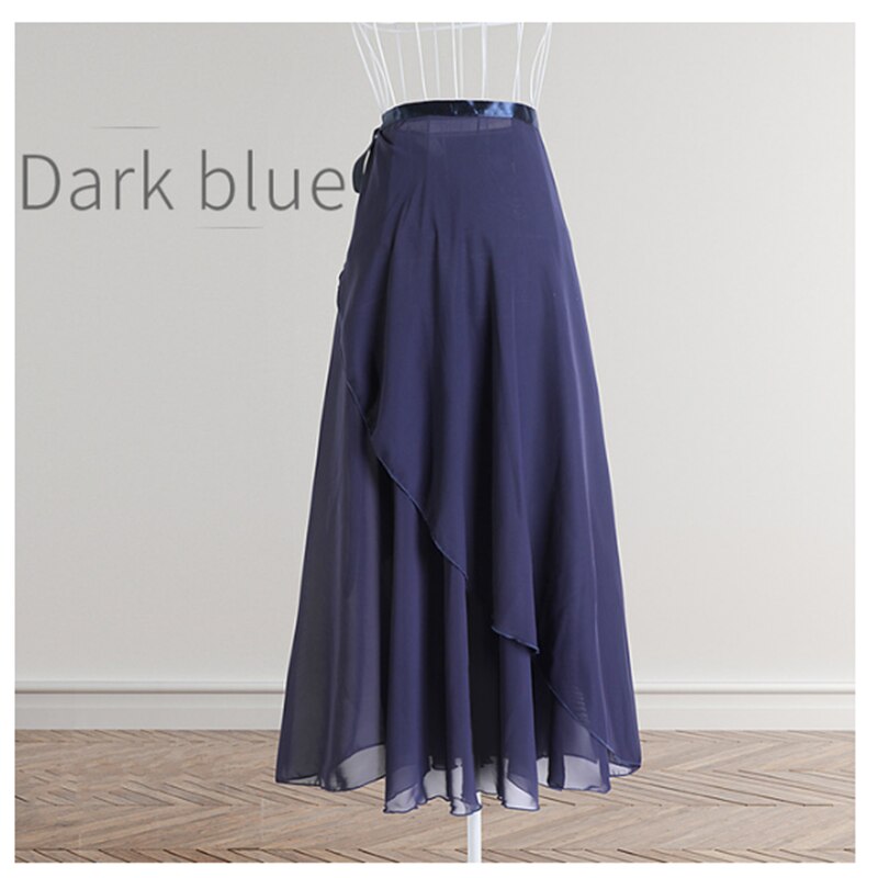 Faldas de Ballet de chifón largas para adultos vestido de Ballet suave lírico negro Borgoña azul marino Rosa Blanco: Navy Blue