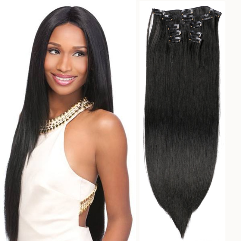 9 väriä 12 klipsiä 22 " pitkät suorat synteettiset hiustenpidennykset klipsit korkean lämpötilan kuidusta musta ruskea hiuslisäke