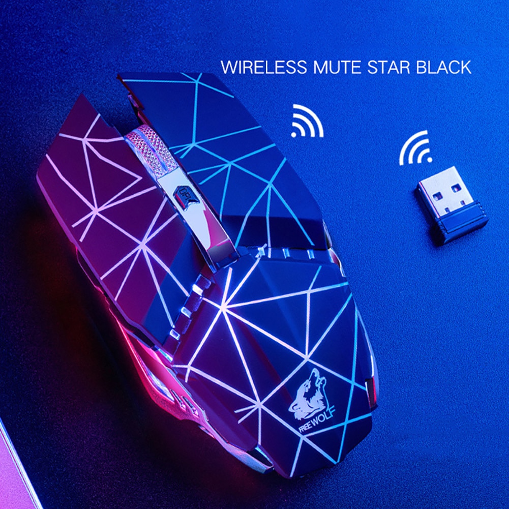 2.4G 1600DPI Wireless Optical Mouse Ergonomic Mechanical USB Charger Mental Wheel Gaming Mouse Use for Laptop PC: star black