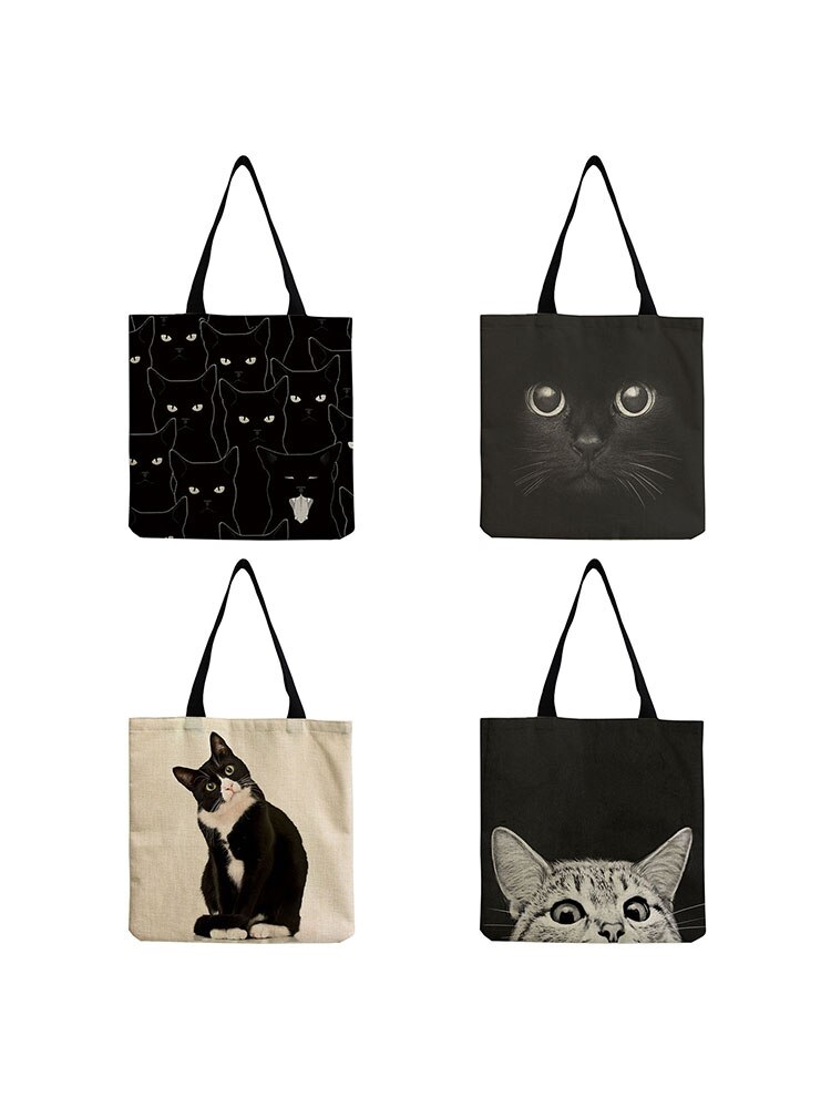 Opvouwbare Boodschappentassen Voor Boodschappen Leuke Zwarte Kat Print Tote Tas Voor Vrouwen Persoonlijkheid School Reizen Schouder Strand Tassen