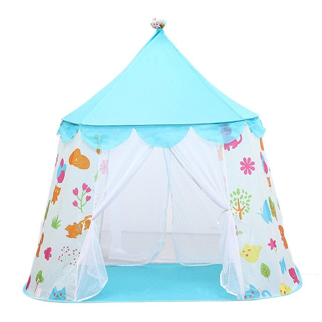 Casa de tienda de campaña portátil para niños, Castillo de princesa, bandera colgante, tipi, tienda de juegos, de cumpleaños y Navidad, 125x135cm: Double door-blue