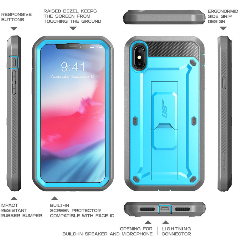 SUPCASE dla iPhone Xs Max Obudowa 6.5 cala UB zawodowiec wytrzymała obudowa na cały korpus z wbudowanym ochraniaczem ekranu i podstawką