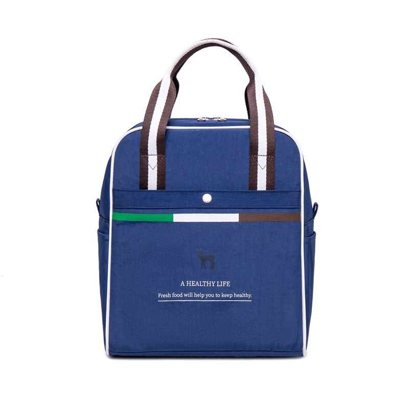 2021Unisex Insulated Lunch Bag With Heat Insulation Thermal Bag Food Door Tote Oxford Travel Picnic Bag For Office: Vertical-Navy Blue