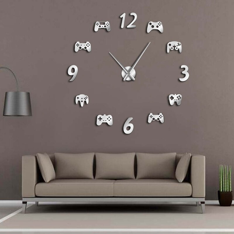 ! Video Game Controllers DIY Large Wall Watch Game Decor Modern Freamless Giant Wall Clock Game Boys E-Sports Wa
