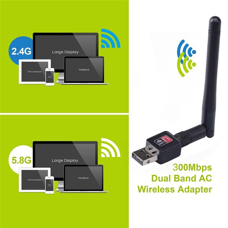 Adaptador wifi usb banda dupla, 150mbps mini usb adaptador wifi 2.4/5ghz com antena 802.11ac alta velocidade usb lan conectores ethernet