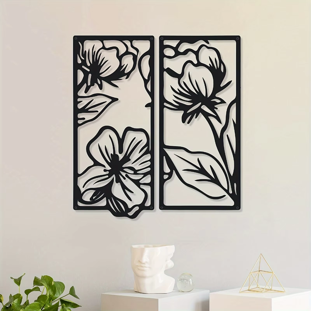4-- delt minimalistisk blomsterkunstværk - elegante metalvægdetaljer til hjemmets æstetik - alsidig indretning til køkken og badeværelse