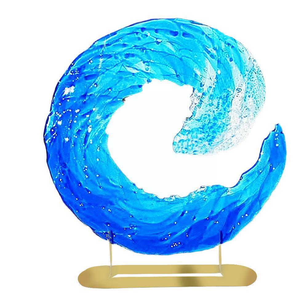 Ocean Wave Fused Glass Sculpture Gradient Blue Wave Home Shape Resin Art Sculpture Decor Decor Crafts Ornament Waves S4l4