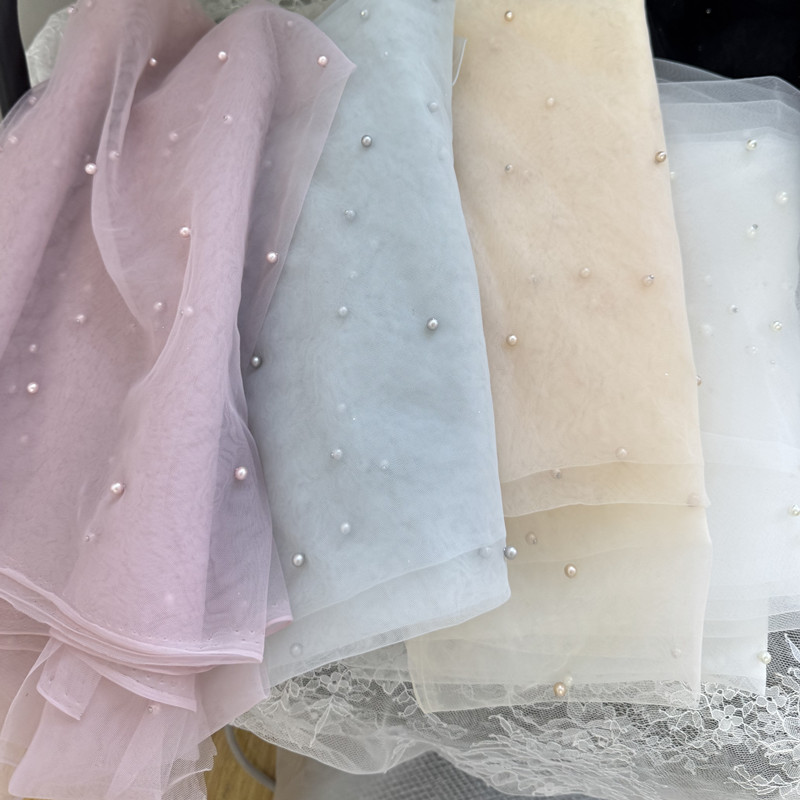 Zachte tule stof met parels voor bruiloft, bruidsjurken en feestdecoraties, gordijnen, stoelrug, garen, mesh, doe-het-zelf naaimateriaal