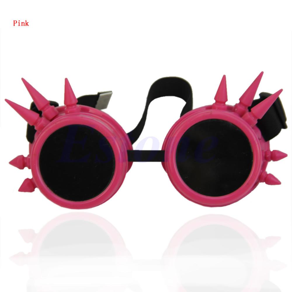 Welding Round Cyber Goggles Goth Rivet Steampunk Cosplay Antique Victorian Spike MAR21_15: Pink
