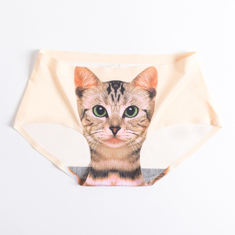 Sexy 3D Cat Panties Lace Underwear Women Cute Seamless Briefs Female Mid-rise Cotton Underpants Transparent Lingerie Intimates: nude / L