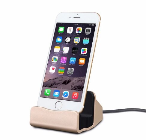 8 Pin Dock Charger Usb Kabel Docking Station Opladen Desktop Cradle Stand Voor Iphone 13 12 11 Pro Max 5 5S Se 6 6S 7 8 Plus X: GOLD