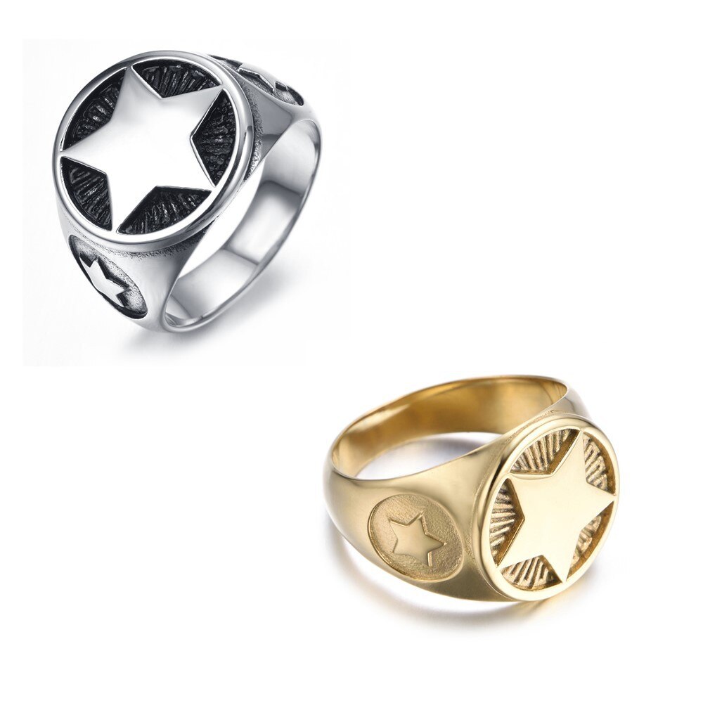 Stjerne titanium stål ringe smykker mænd punk ringe