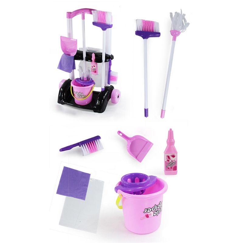 Husrengøringsvogn sæt børn foregiver lege legetøj lille hjælper husholdningsrengøringsvogn sæt sæt rengøringsmateriel til børn legetøj