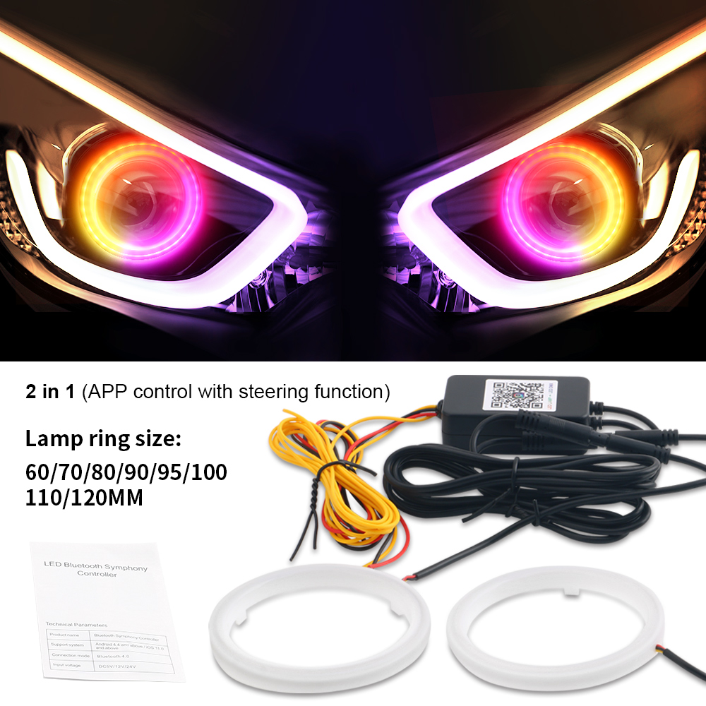2PCS RGB Cotton LED Angel Eyes Halo Rings 60mm 70mm 80mm LED Headlight Lamps For Car UTV Motorcycle DRL Eyes APP Control 12V 24V: WHITE