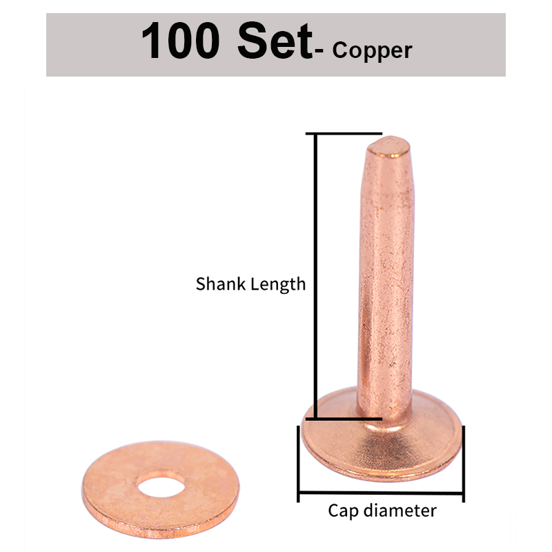 WUTA 50/100 Juego de remaches de cuero de latón macizo con rebabas, tachuelas de remache de cobre, sujetadores permanentes para manualidades, cinturones, coleteros, puentes: XL / Plata antigua