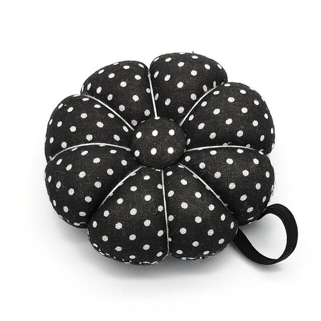 Pumpkin Shape Sewing Pin Cushion Holder Cotton Fabric Button Wrist Strap For Cross Stitch Sewing Safety Pin Cushion Accessories: Black