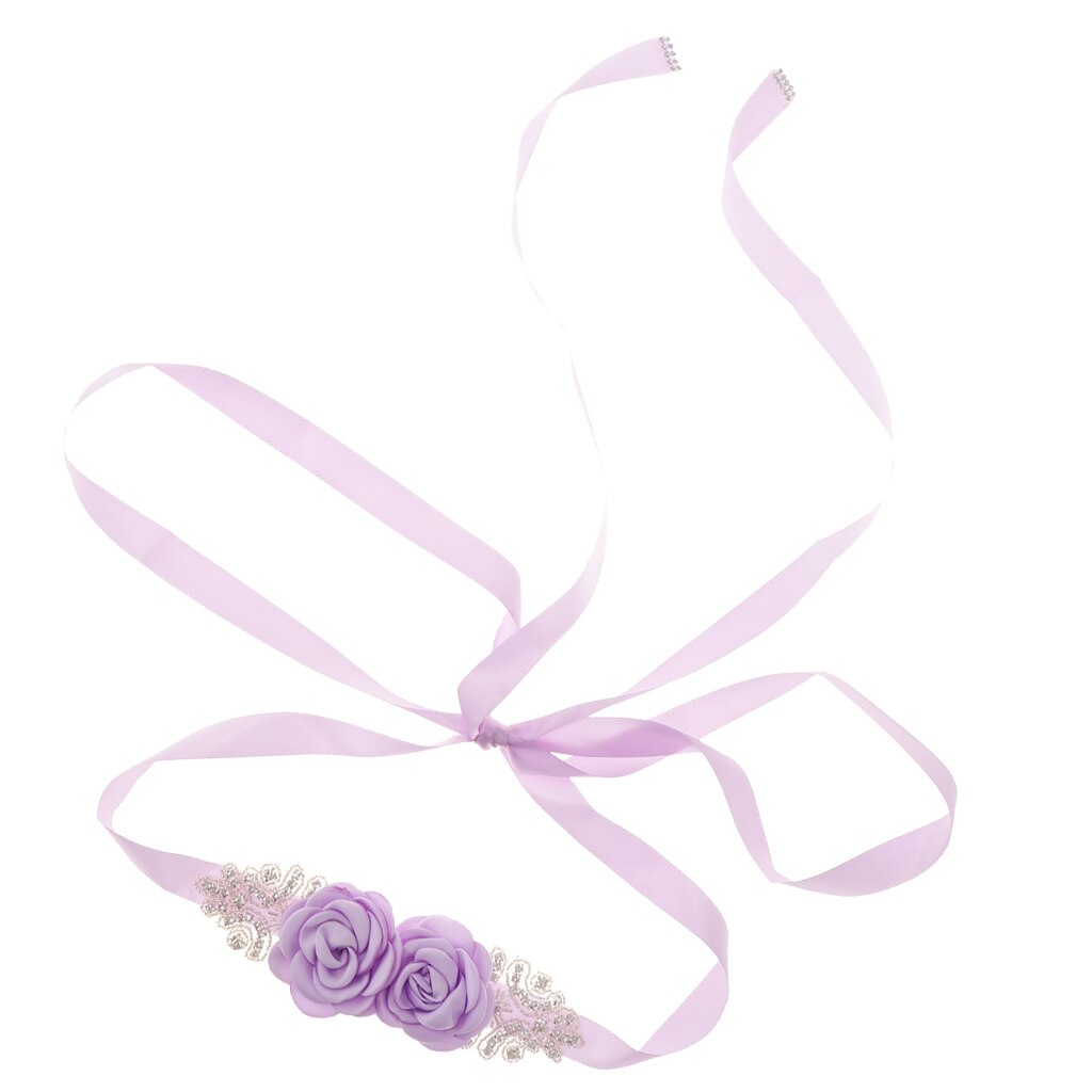 Crystal Applique Flower Wedding Bridal Belt Sash Evening Dress Costume: Light Purple
