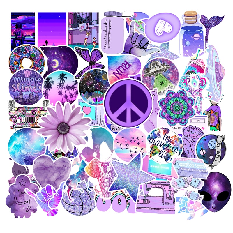50 Pcs Purple Aesthetic Sticker Pack Vinyl Waterproof Water Bottle LaptopStickers Decal Graffiti Patches