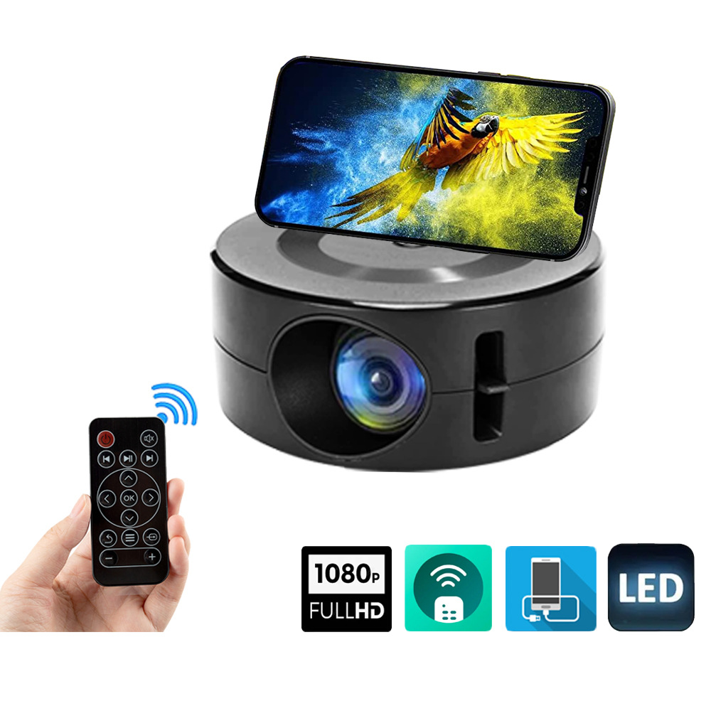 Mini Projetor de Home Theater, 180 ° Ângulo de projeção flexível 1080P USB nativo suporta compartilhamento de tela de smartphone adequado para casa