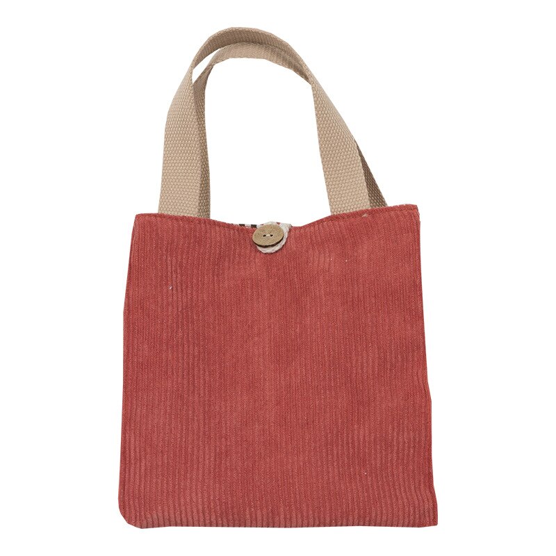 Sac à déjeuner en toile de velours côtelé, boîte à déjeuner, fourre-tout de pique-nique en tissu de coton, petit sac à main, pochette de dîner, sacs de rangement des aliments pour dames: Rouge