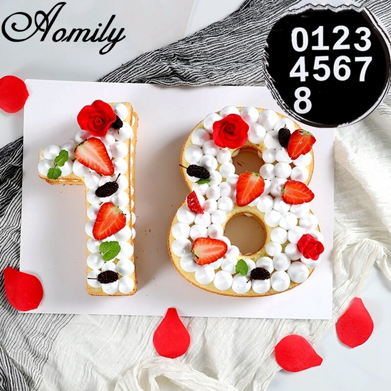 Aomily-Molde de tarta de cumpleaños con forma de número de 0 a 8, molde de tarta de 6/8/10 pulgadas de grado alimenticio para mascotas, varios moldes para hornear tartas