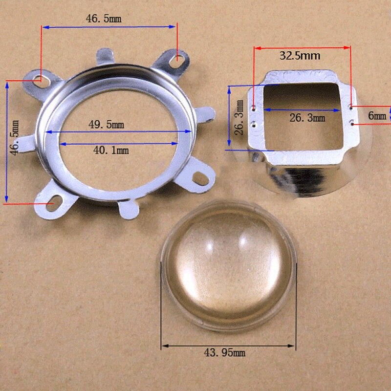 1set LED Lens Optical Glass 44mm 60 to 120 degree 20W 30W 50W 100W High Power led lense 50mm Reflector Collimator Fixed Bracket