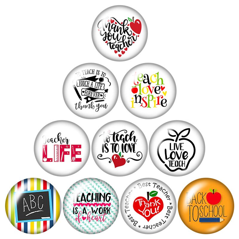 Teach Liefde Inspireren Liefde Leraar 18Mm Snap Knoppen 10Pcs Gemengde Ronde Foto Glas Cabochon Stijl Voor Drukknoop sieraden