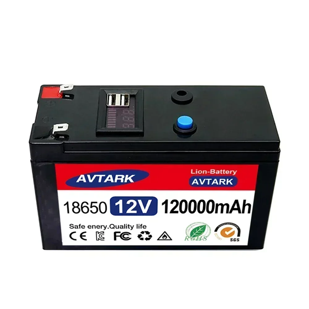 NEUER 12-V-Akku 120 Ah 18650 Lithium-Akku Wiederaufladbarer Akku für Solarenergie-Elektrofahrzeugbatterie + 12,6 V 3 A Ladegerät