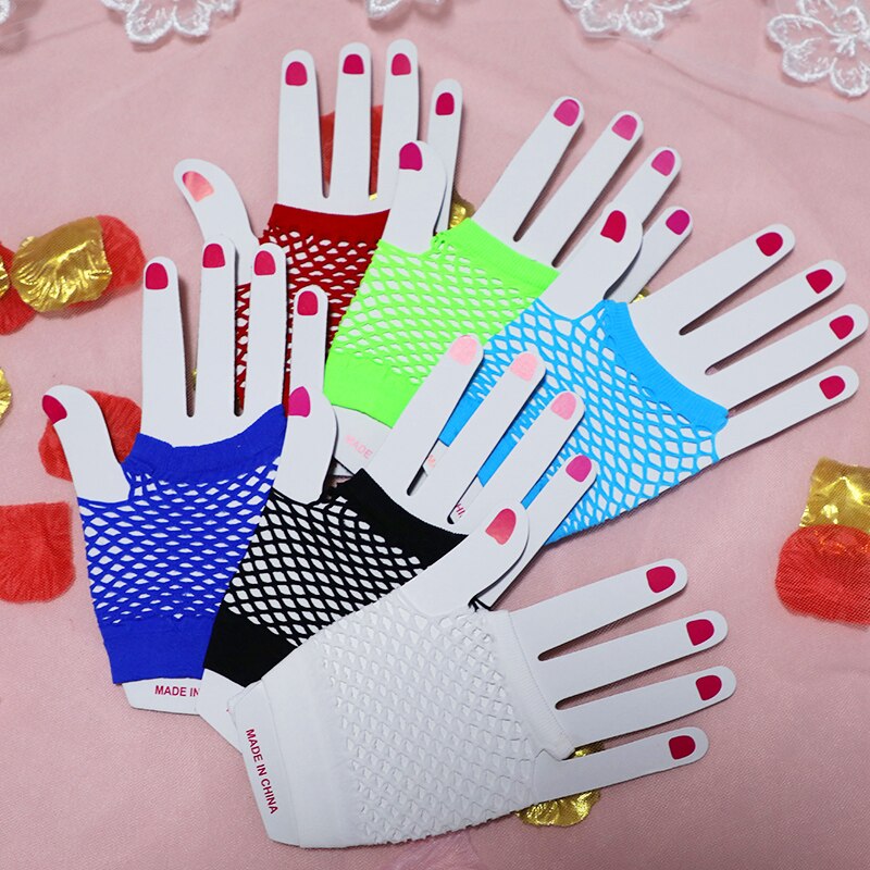 Korte mesh visnet handschoenen sexy vingerloze gothic vrijgezellenfeest punk disco dans kostuum zwarte kleur cosplay handschoenen goedkoop