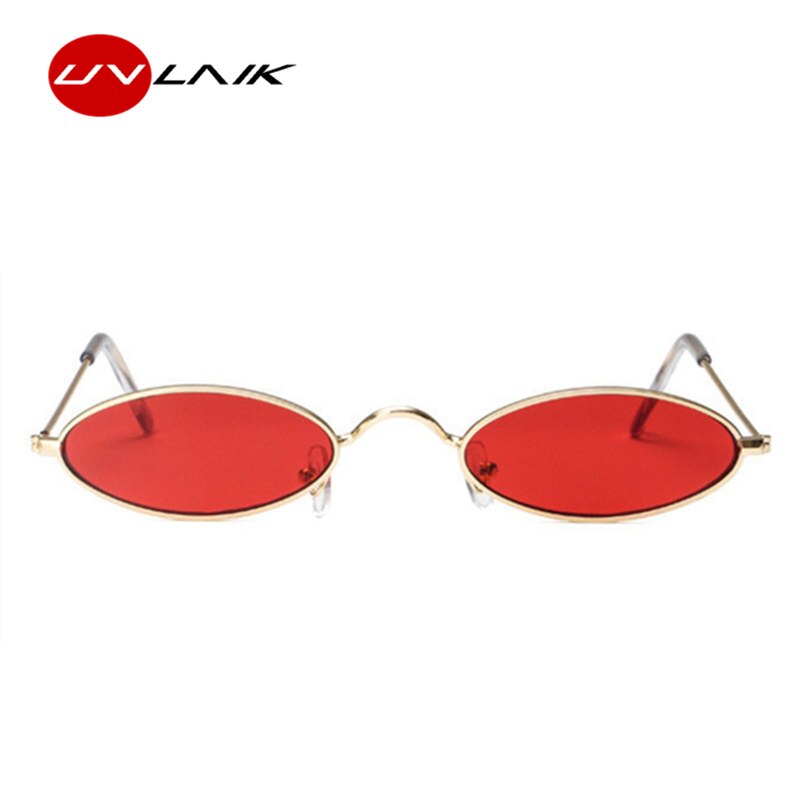 Gafas de sol ovales UVLAIK Vintage pequeñas, de Retro, con marco metálico delgado, gafas de sol para hombre, gafas de sol rojas, amarillas, Ojo de gato