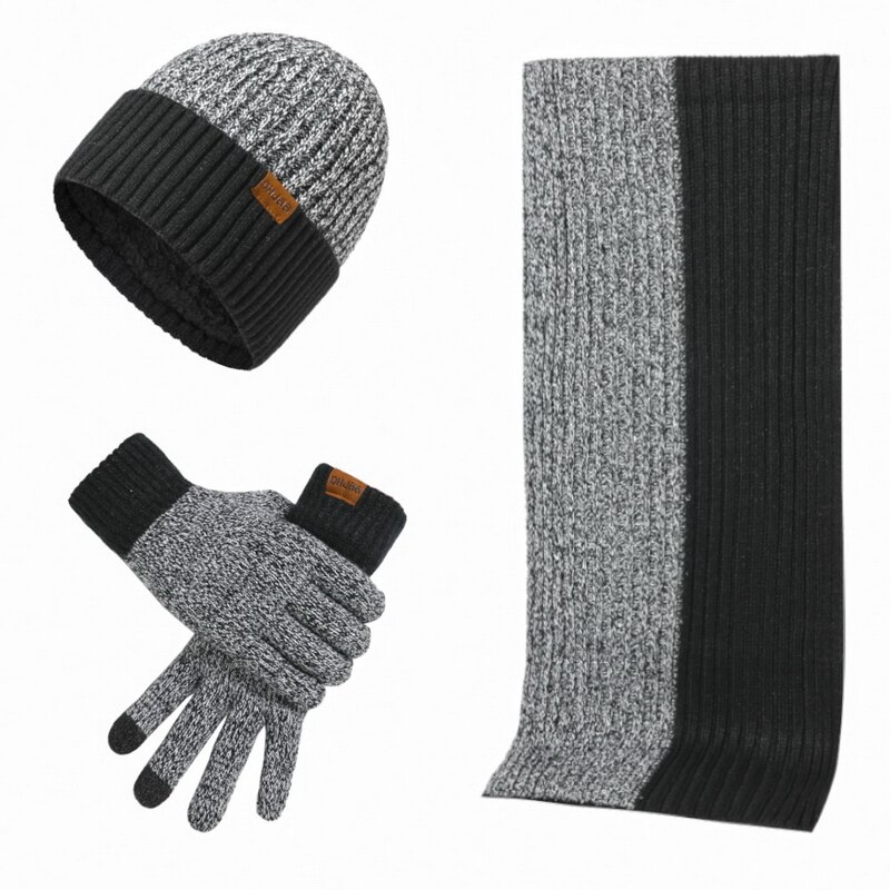 Luxe merk lange heren sjaal muts handschoenen set winter warme sjaals heren dikke gebreide mutsen accessoires