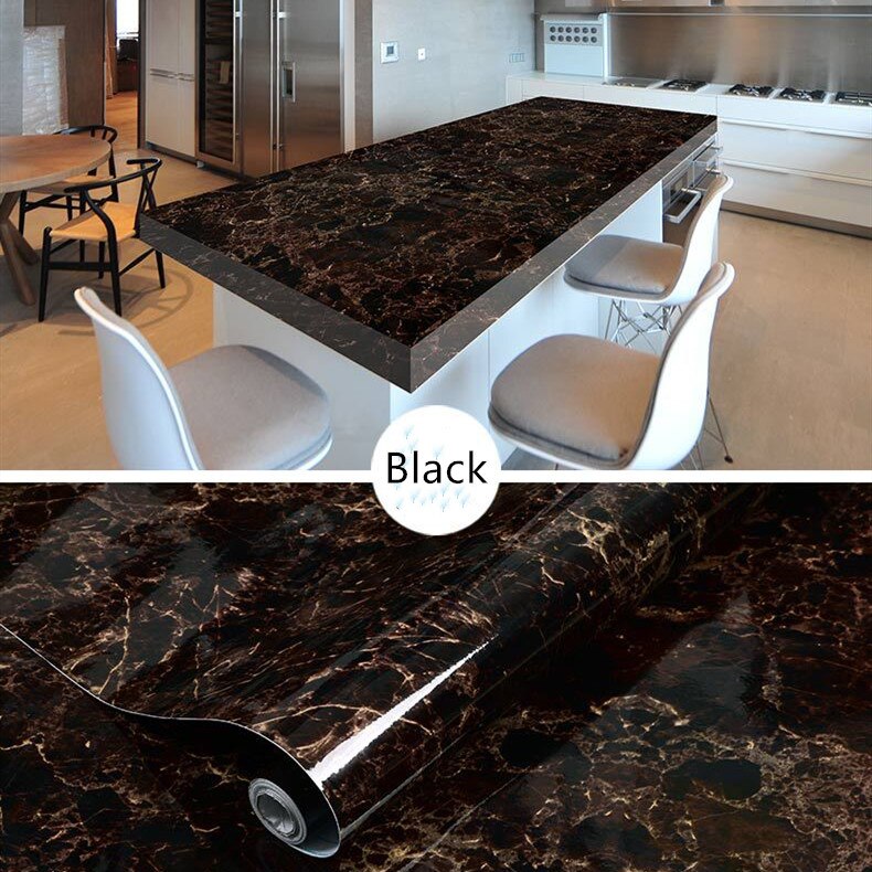 60cm*5M Marble Pattern Wall Stickers Wallpaper Kitchen Renovation Stickers Waterproof Oil-proof PVC Imitation Marble Stickers: Black