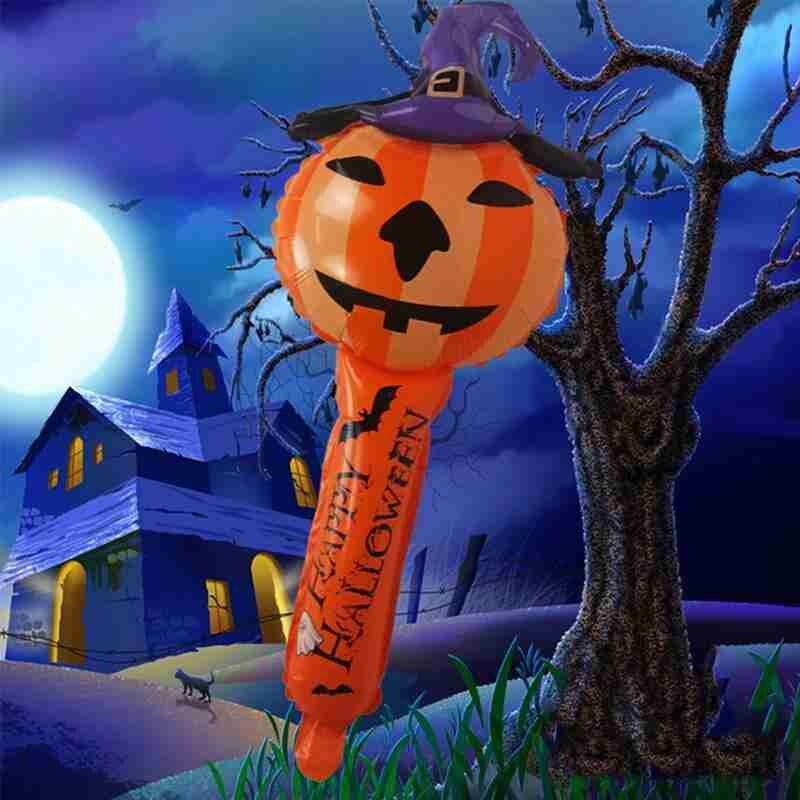 Película de aluminio Halloween cabeza de calabaza bruja palo hinchable partido hecho a mano foto Prop DIY Decoración