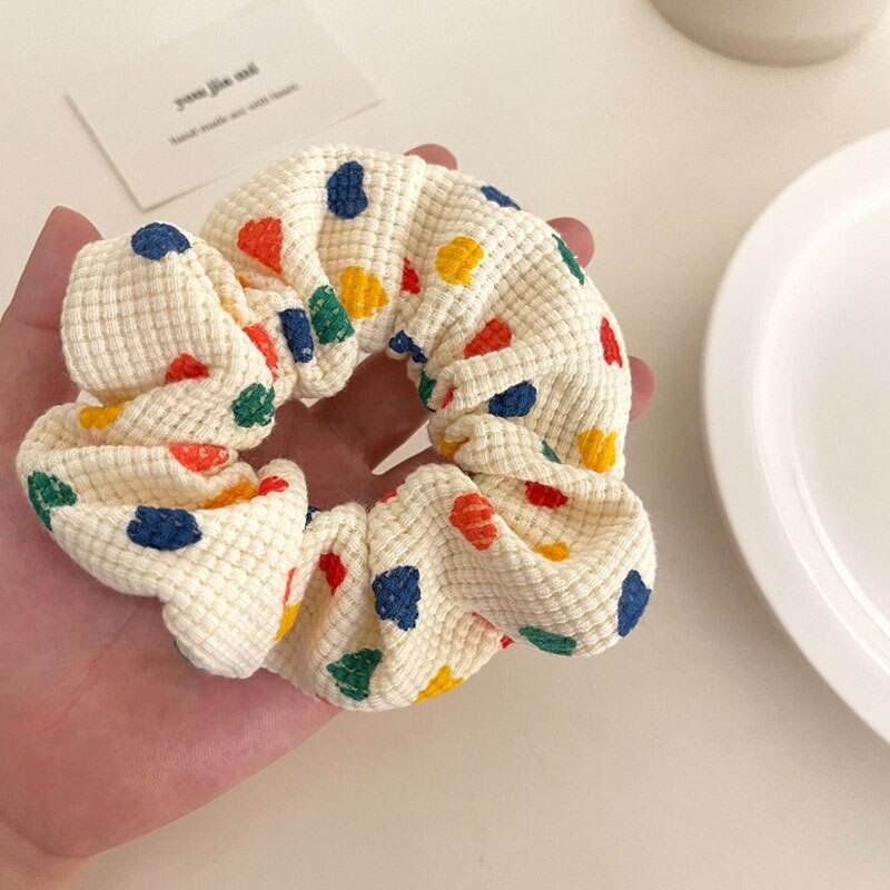 Frauen Niedlichen Druck Bunte Herz betroffen Breite Elastische Haarbänder Süße Pferdeschwanz Halten Scrunchie Haargummi Haar Zubehör