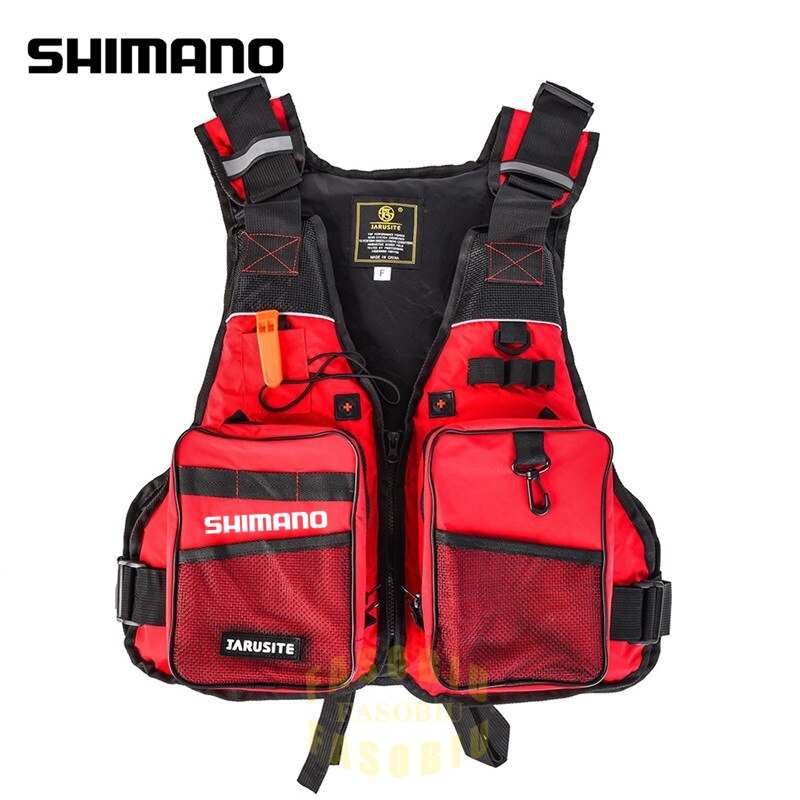 Shimano – gilet de sauvetage pour hommes, combinaison de flottabilité, gilets de pêche portables, multi-poches, gilet réglable pour pêche en mer: Rouge