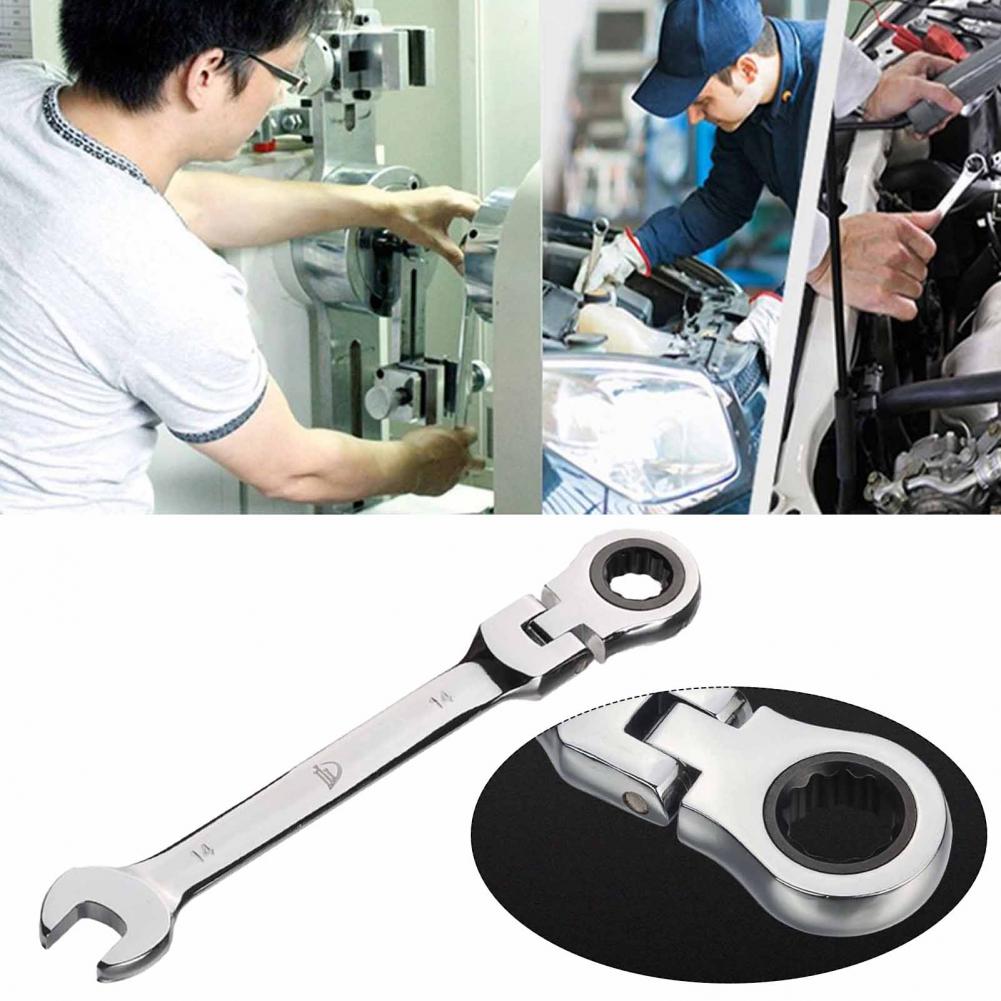 8-19mm Wrench Compact Adjustable Head 180-degree Rotary 72-tooth Ratchet Spanner for Vehicle Maintenance