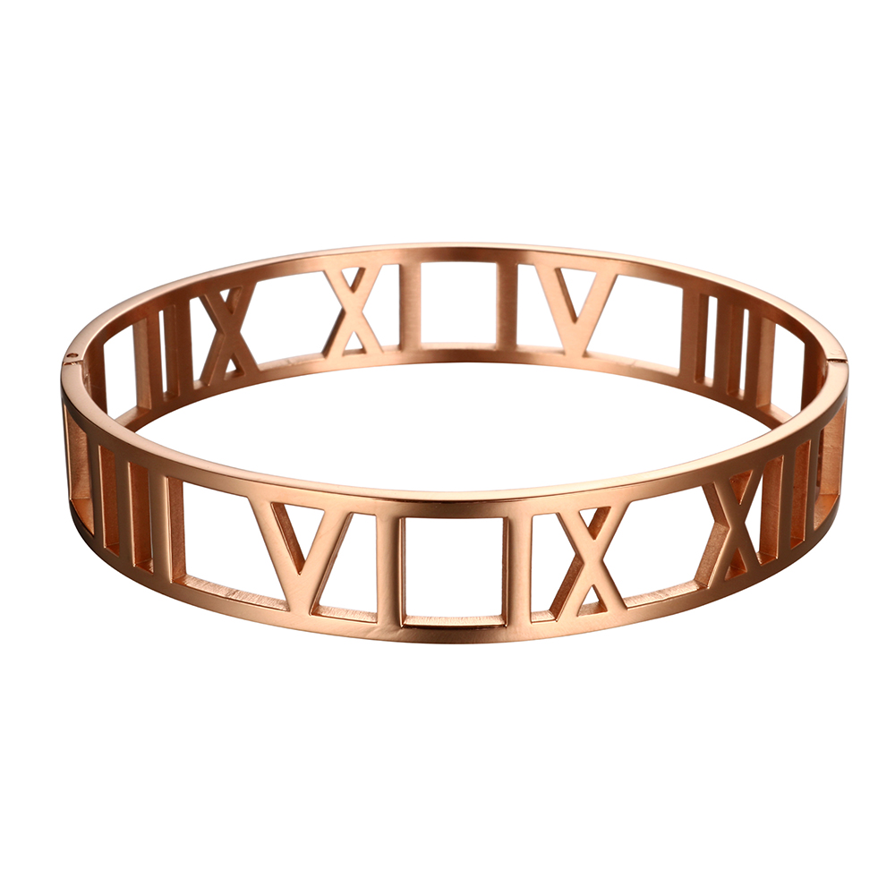 Cuff Bangles Bracelets For Woman 12MM Roman Numerals Stainless Steel Gold Plating Bangle Female Male Jewelry Wristband