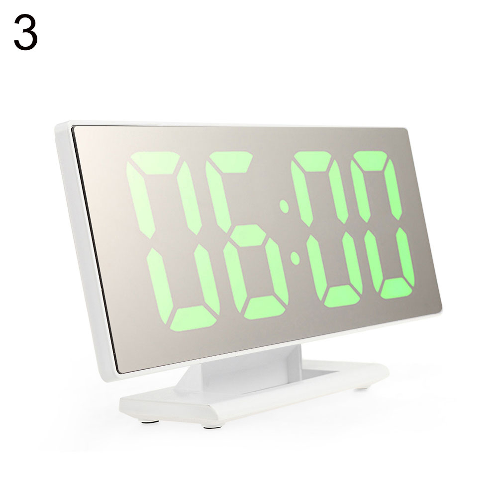 Alarm Clock Digital Big LED Screen Mirror Mute Time Display Alarm Clock Desk Table Timepiece Multifunctional Makeup Mirror Watch: White Green