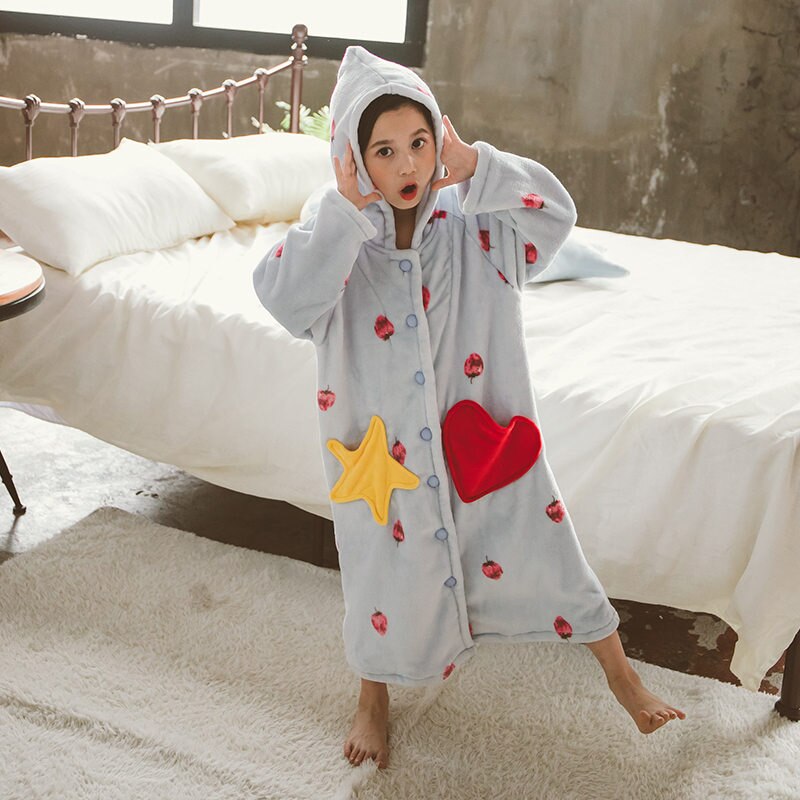 Söta koreanska barn pyjamas för flickor vintage barn badrockar pyjamas för flickor morgonrock morgonrock nattkläder varma barn morgonrock