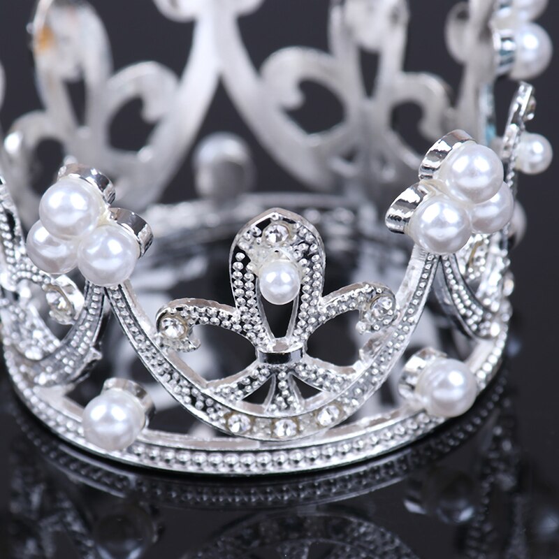 Shining Mini Crown Cake Topper Alloy Pearl Happy Birthday Cake Toppers Wedding&Engagement Cake Decora Sweet Party Decorations