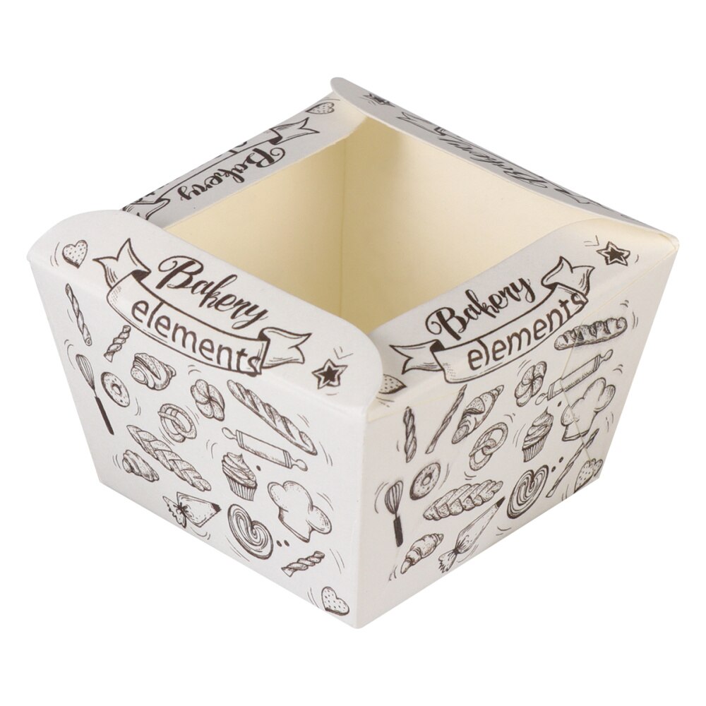 100pcs Paper Cupcake Cups Square Disposable Cake Cup Heat-resistant Dessert Bowls Mini Cake Box Party Supplies (Blue Dot): White Coffee